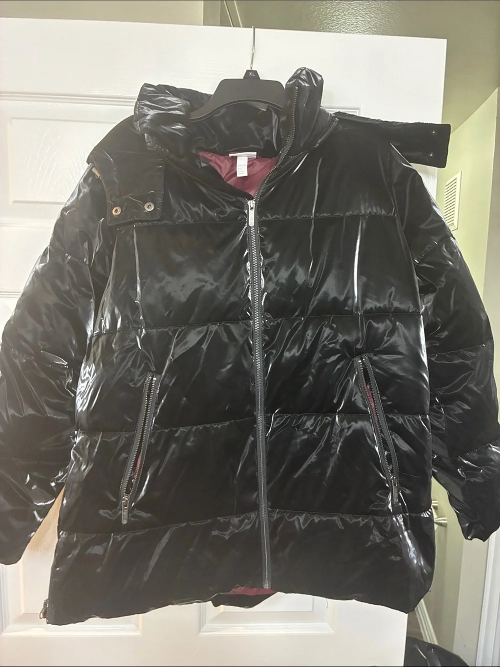 Zella Black Shiny Quilted Puffer Jacket